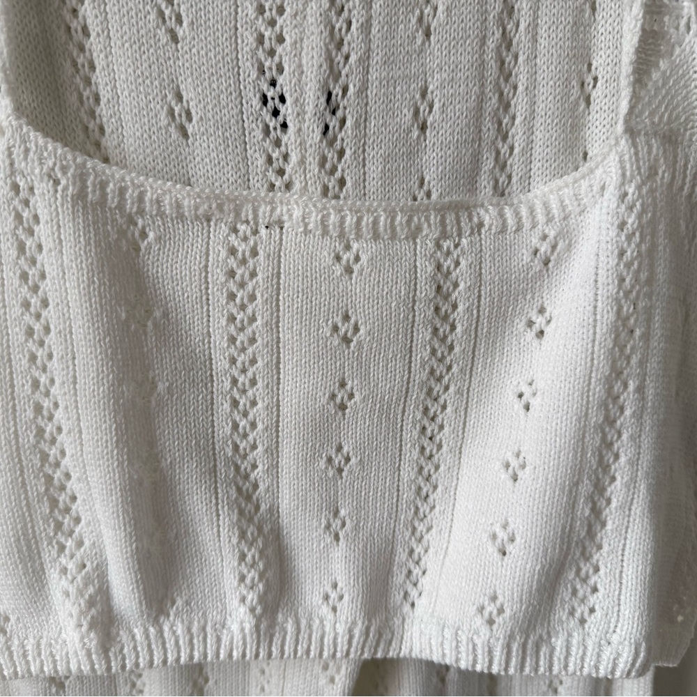2 Piece Crochet Set Muted White Women's Knit Cropped Tank and Pants SZ S NWOT - Picture 4 of 10